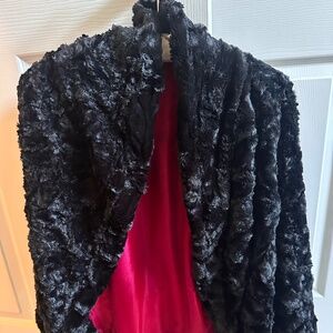 Chicos Black Velvet Victoria Cocoon Jacket Shrug Faux Fur